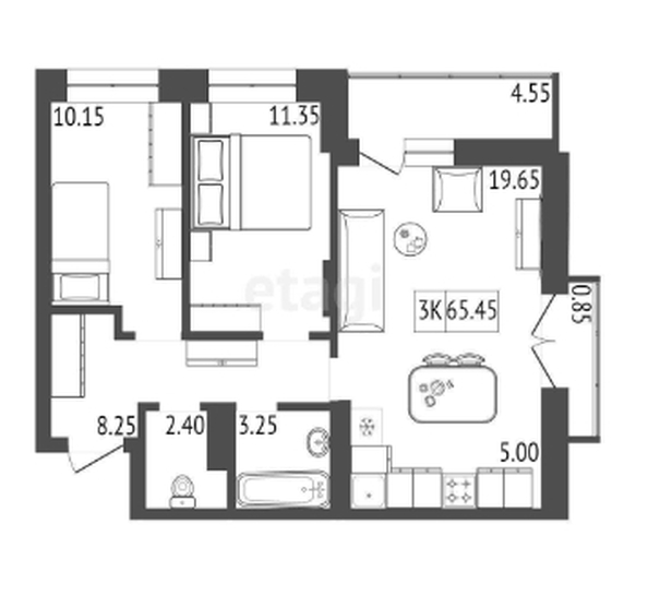 
  Продается 3-комн. квартира, 65.45 м², ЖК Дивные Дали, дом 1
. Фото 2.