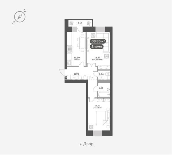 
  Продается 2-комн. квартира, 63.25 м², ЖК Сити-квартал Октябрьский, дом 1
. Фото 1.
