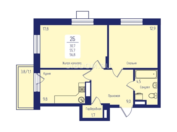 
  Продается 2-комн. квартира, 56.8 м², ЖК Univers (Универс), 2 квартал
. Фото 6.