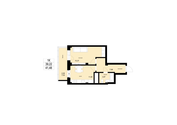 
  Продается 1-комн. квартира, 41.48 м², ЖК ЛЕТО, дом 2
. Фото 1.