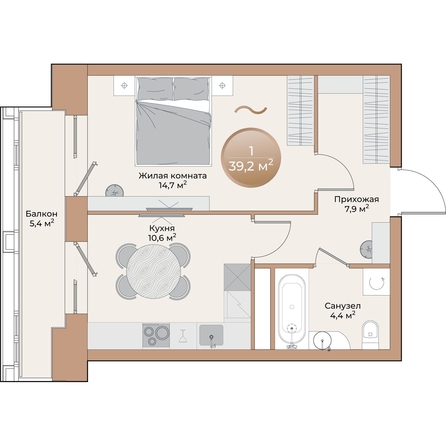 
  Продается 1-комн. квартира, 39.2 м², ЖК Небо над Енисеем
. Фото 2.