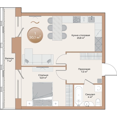 
  Продается 1-комн. квартира, 50.1 м², ЖК Небо над Енисеем
. Фото 2.