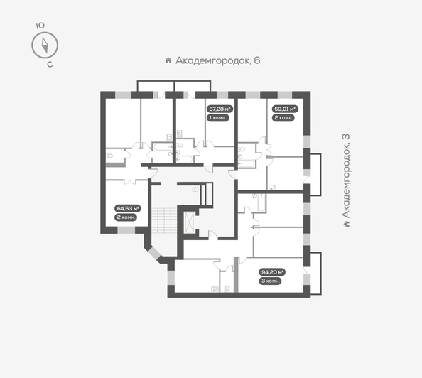 
  Продается 2-комн. квартира, 59.01 м², ЖК Академгородок, дом 5
. Фото 5.
