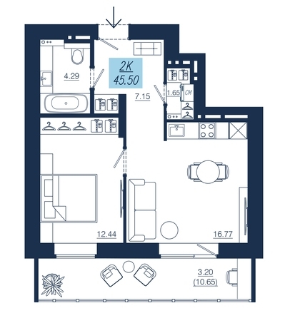
  Продается 2-комн. квартира, 45.5 м², ЖК АЭРОCITY (Аэросити), дом 1
. Фото 1.