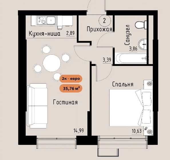 
  Продается 1-комн. квартира, 35.76 м², ЖК Премьер парк
. Фото 8.