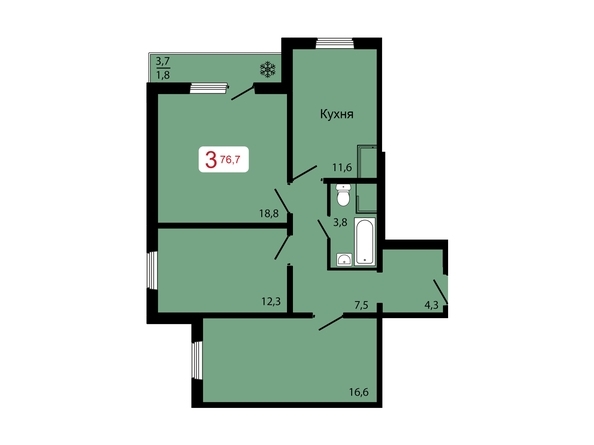 
  Продается 3-комн. квартира, 77.8 м², ЖК КБС. Классика, дом 2
. Фото 1.