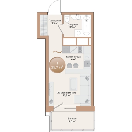 
  Продается студия, 25.7 м², ЖК Небо над Енисеем
. Фото 2.