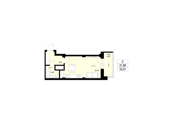 
  Продается студия, 33.51 м², ЖК ЛЕТО, дом 1
. Фото 1.