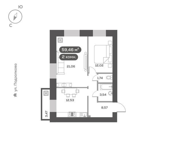 
  Продается 2-комн. квартира, 59.46 м², ЖК DAO (ДАО), дом 1
. Фото 5.