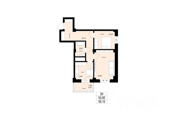 
  Продается 2-комн. квартира 55.18 м². Фото 7.