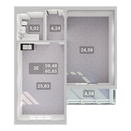 
  Продается 2-комн. квартира 60.85 м², в ЖК Аллея Парк, 1 этап. Фото 4.
