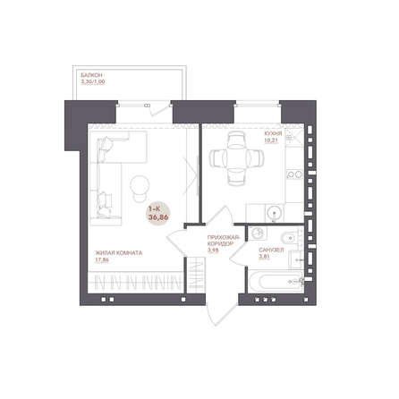 
  Продается 1-комн. квартира 36.86 м², в ЖК Звезда. Фото 1.