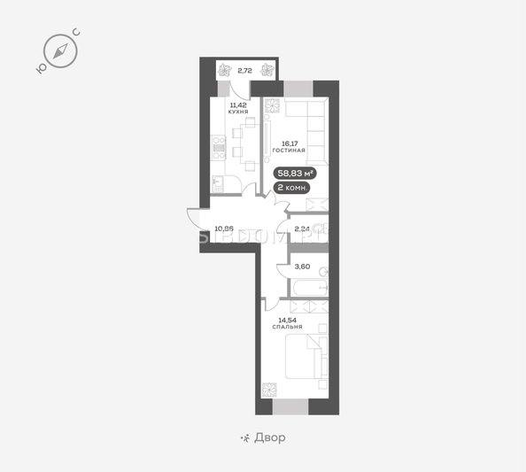 
  Продается 2-комн. квартира 58.83 м², в ЖК ОКТА, дом 2. Фото 1.