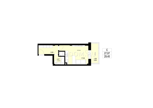 
  Продается студия 29.68 м², в ЖК ЛЕТО, дом 1. Фото 1.