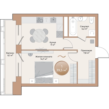 
  Продается 1-комн. квартира 39.5 м², в ЖК Небо над Енисеем. Фото 2.