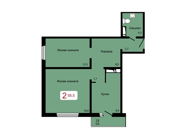 
  Продается 2-комн. квартира 58.5 м², в ЖК Мичурино, дом 2 стр 7. Фото 1.
