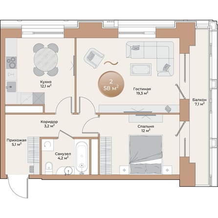 
  Продается 2-комн. квартира 58 м², в ЖК Небо над Енисеем. Фото 4.