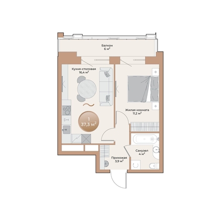 
  Продается 1-комн. квартира 37.3 м², в ЖК Небо над Енисеем. Фото 2.