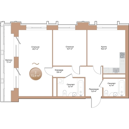 
  Продается 2-комн. квартира 72.9 м², в ЖК Небо над Енисеем. Фото 1.