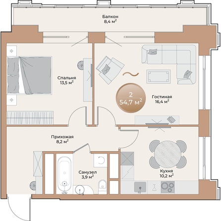 
  Продается 2-комн. квартира 54.7 м², в ЖК Небо над Енисеем. Фото 2.
