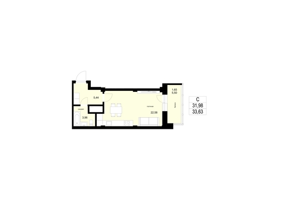 
  Продается студия 33.63 м². Фото 4.