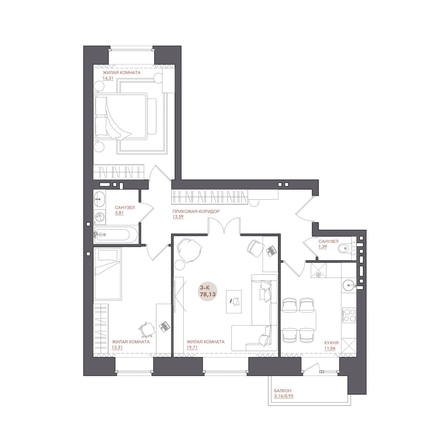 
  Продается 3-комн. квартира 78.13 м², в ЖК Звезда. Фото 1.