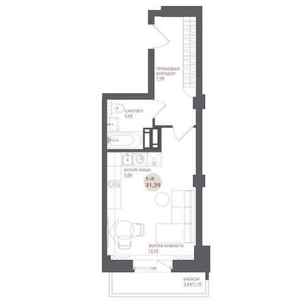 
  Продается студия 31.29 м², в ЖК Звезда. Фото 1.