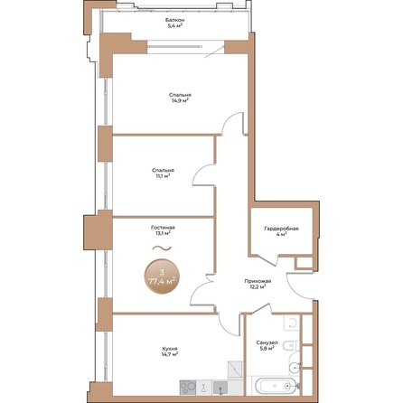 
  Продается 3-комн. квартира 77.4 м², в ЖК Небо над Енисеем. Фото 1.