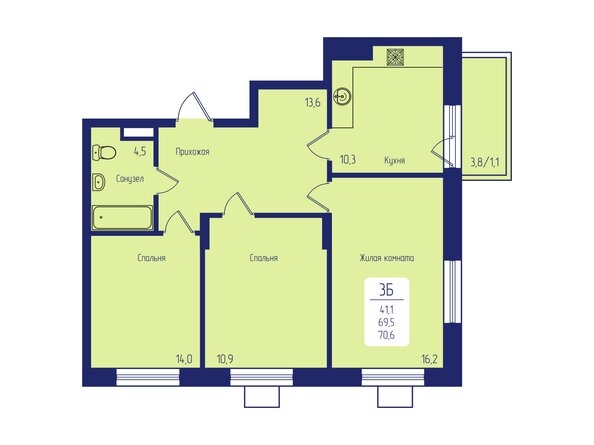 
  Продается 3-комн. квартира 70.6 м², в ЖК Универс, 2 квартал. Фото 1.
