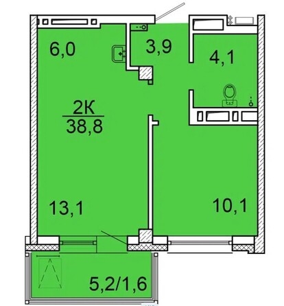 
  Продается 2-комн. квартира 38.8 м², в ЖК Зеленая высотка на Калинина. Фото 1.