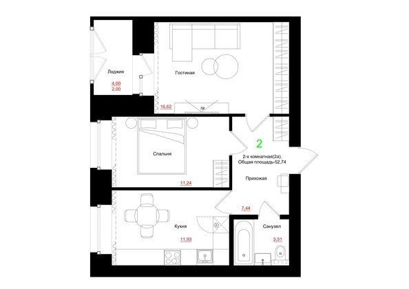 
  Продается 2-комн. квартира 51.98 м², в ЖК Соцветие, дом 5.4. Фото 1.