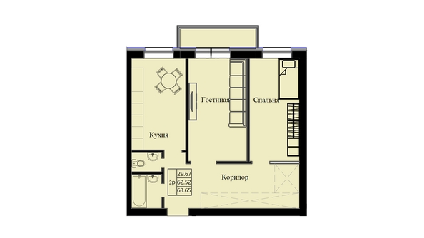 
  Продается 2-комн. квартира 63.02 м², в ЖК Космос. Фото 1.