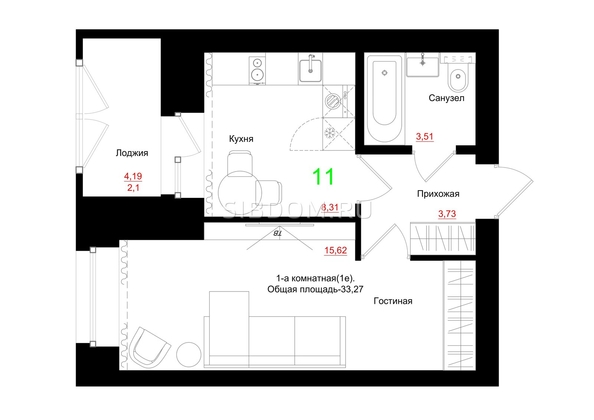 
  Продается 1-комн. квартира 33.16 м², в ЖК Соцветие, дом 5.4. Фото 1.