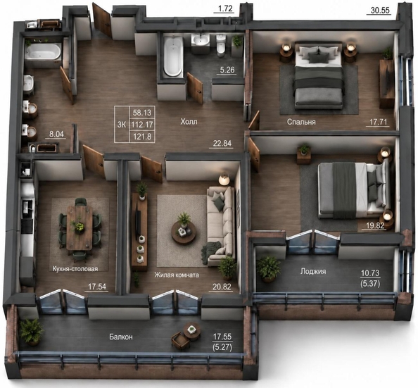 
  Продам 3-комн. квартира 112.83 м², в ЖК Кристалл, корпус 2. Фото 1.