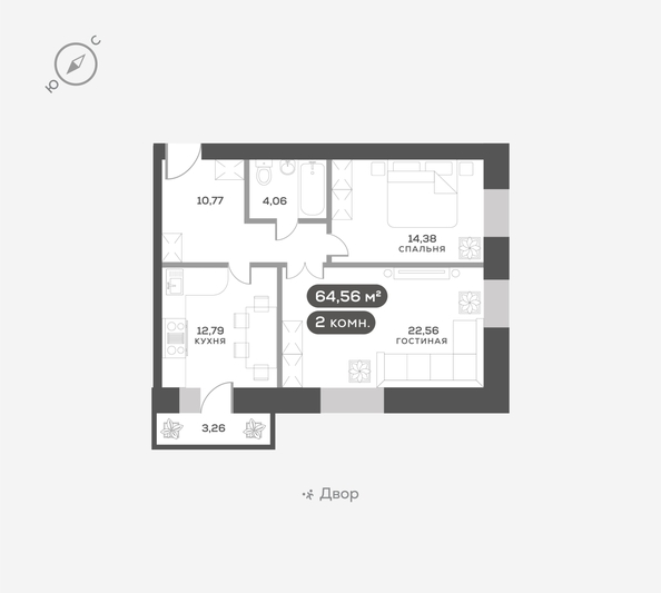 
  Продается 2-комн. квартира 64.56 м², в ЖК ОКТА, дом 2. Фото 6.