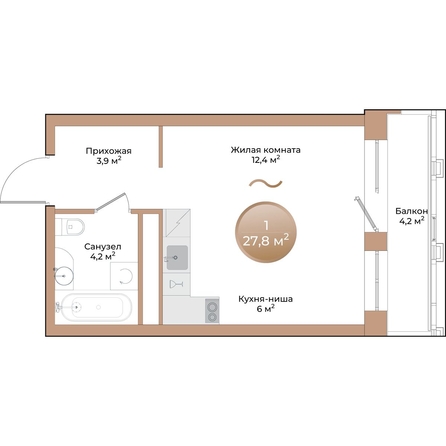 
  Продается студия 27.8 м², в ЖК Небо над Енисеем. Фото 1.