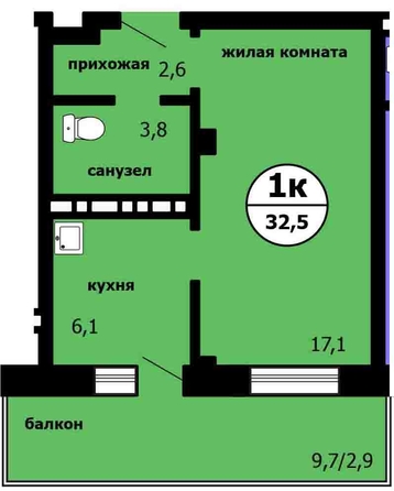 
  Продается 1-комн. квартира 32.2 м², в ЖК Новые Черёмушки, дом 1 корпус 1. Фото 1.