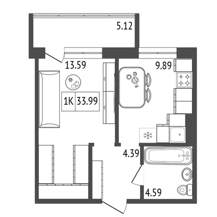 
  Продается 1-комн. квартира 33.99 м². Фото 12.