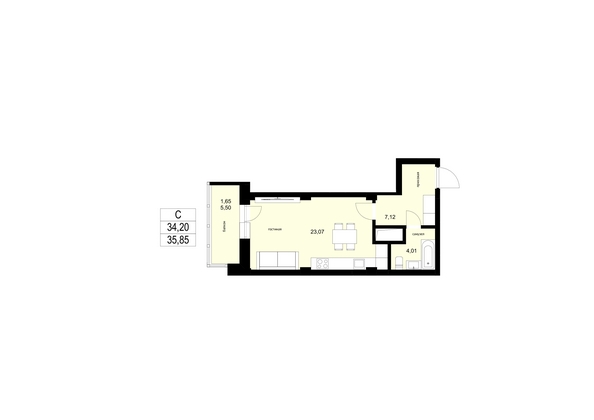 
  Продается 1-комн. квартира 35.85 м². Фото 1.