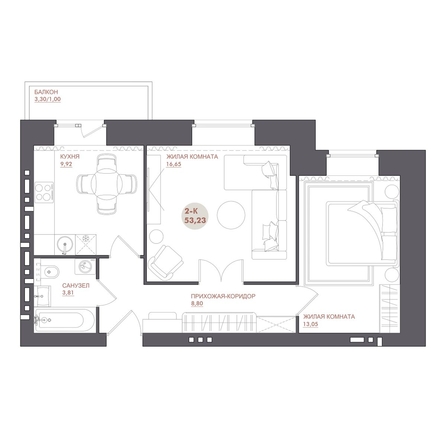 
  Продается 2-комн. квартира 53.23 м², в ЖК Звезда. Фото 1.