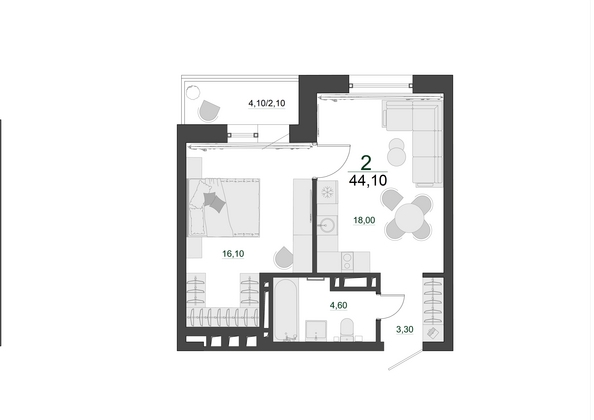 
  Продается 2-комн. квартира 44.1 м², в ЖК Фамилия, дом 5. Фото 1.