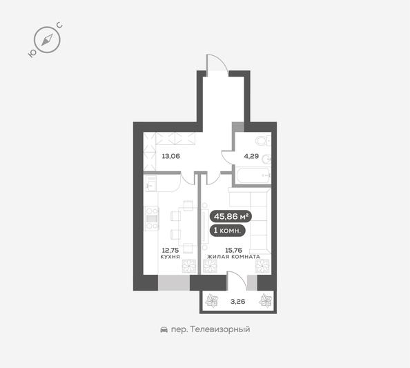 
  Продается 1-комн. квартира 45.86 м², в ЖК ОКТА, дом 2. Фото 6.