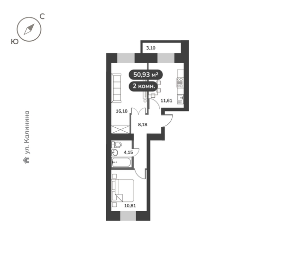 
  Продается 2-комн. квартира 50.93 м², в ЖК Времена, 1 этап. Фото 6.