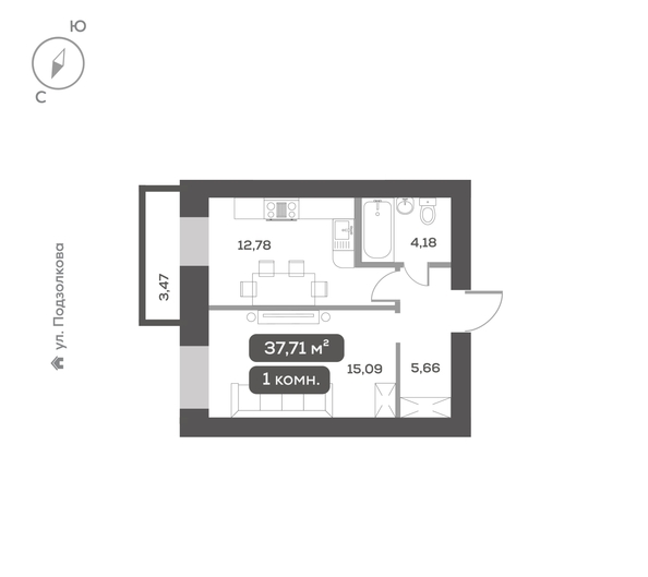 
  Продается 1-комн. квартира 37.71 м², в ЖК ДАО, дом 1. Фото 6.