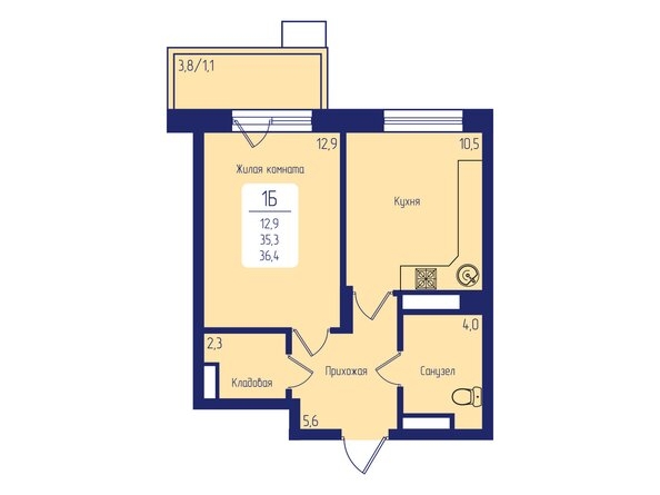 
  Продается 1-комн. квартира 36.4 м², в ЖК Универс, 2 квартал. Фото 7.