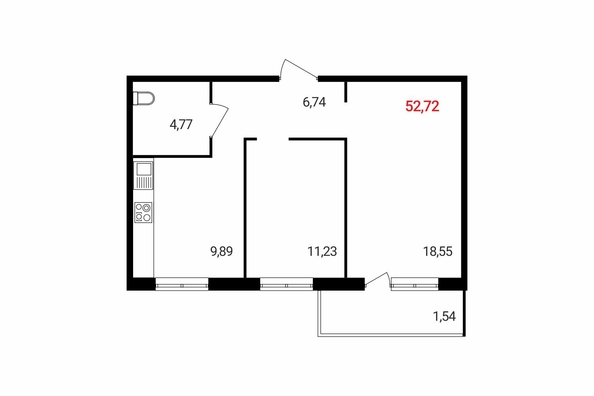 
  Продается 2-комн. квартира 52.77 м², в ЖК Аринский, дом 2 корпус 3. Фото 1.