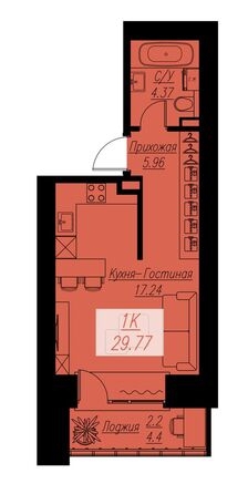 
  Продается 1-комн. квартира 29.77 м², в ЖК Биография, дом 2, корп 2. Фото 1.