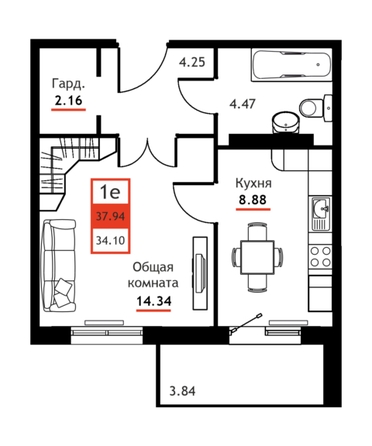 
  Продается 1-комн. квартира 37.04 м², в ЖК Академик. Фото 3.