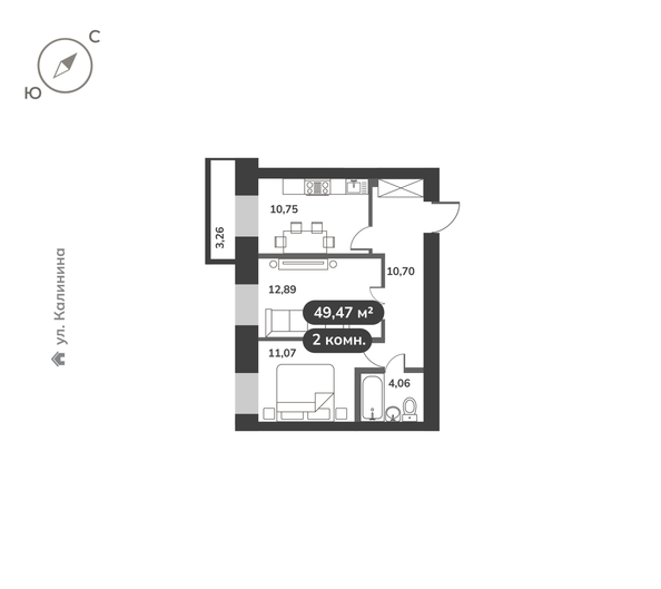 
  Продается 2-комн. квартира 49.47 м², в ЖК Времена, 1 этап. Фото 6.