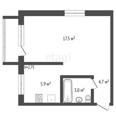 
   Продам 1-комнатную, 31.5 м², Парковая ул, 47

. Фото 2.